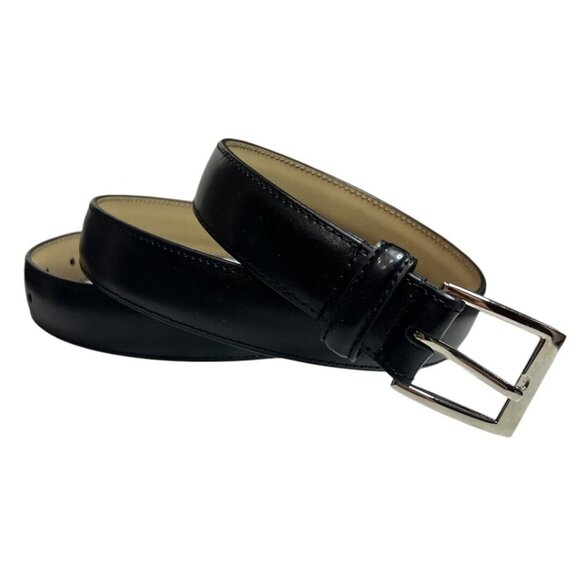 Men's Genuine Leather Dress Belt Black Size 44‎ Silver Tone Buckle 1-1/8" W - Picture 1 of 6